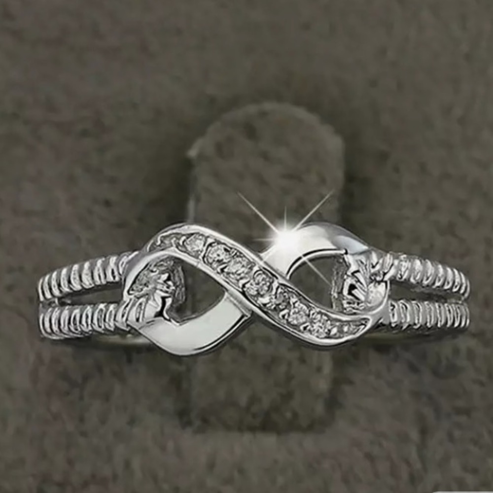 BEAUTIFUL DOUBLE KNOT 925 STERLING SILVER INFINITY RING WITH CZ EMBELLIS…